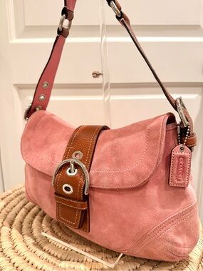 Rare Vintage Coach Soho Pink Suede Flap Bag Y2K Shoulder Bag 🌷